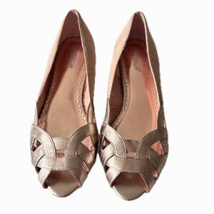Seychelles Open Toe Flats Rose Gold Leather Suede Peep Toe Flats Womens 9